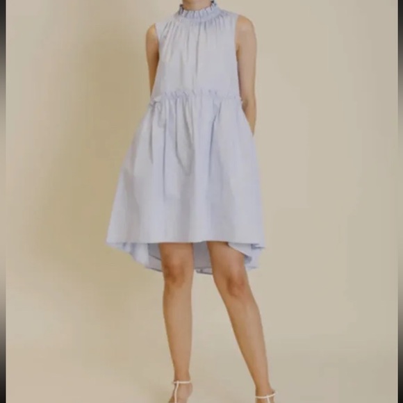 AUREUM heaven hi low hem dress in blue size medium lined pockets mock neck - Picture 2 of 13